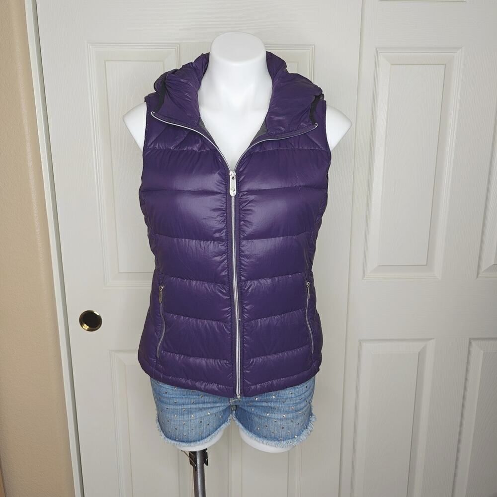 Calvin Klein purple packable down puffer vest with hoodie sz XS
